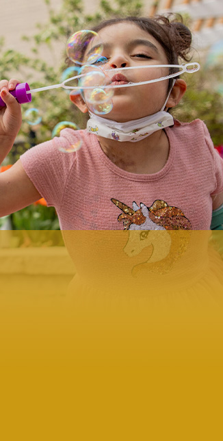 Patient blowing bubbles