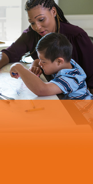 Close-up of kid and St. Louis Children’s nurse in school setting
