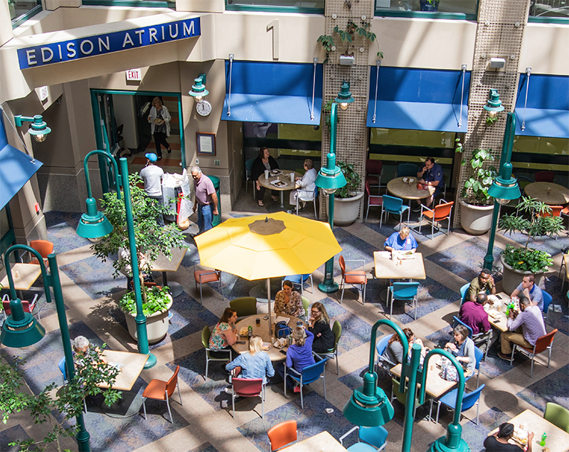 Food court filled with people