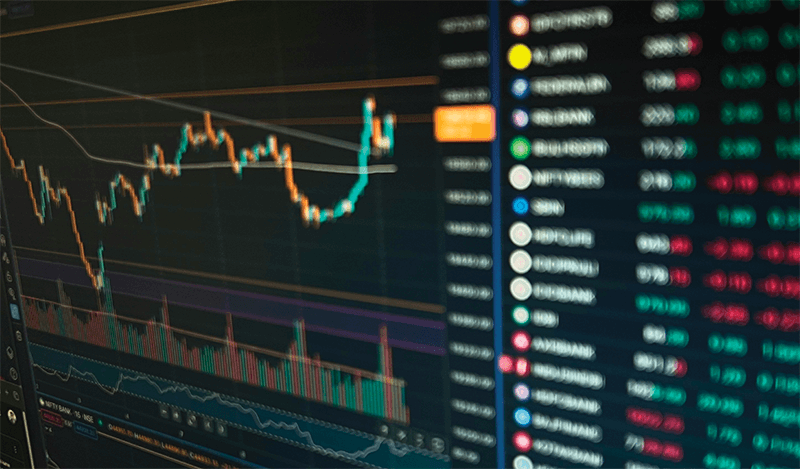 Computer screen with financial stock dashboard