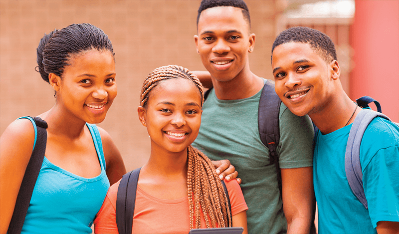 A group of four teenagers
