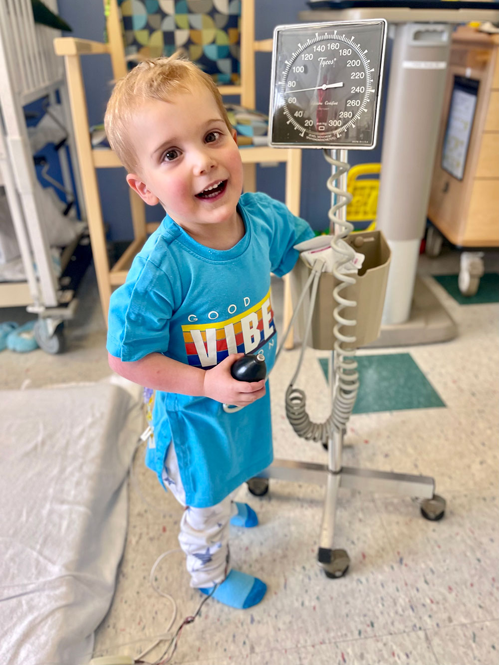 David standing inside a hospital