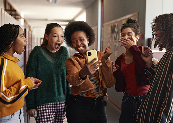 Group of young girls socializing together