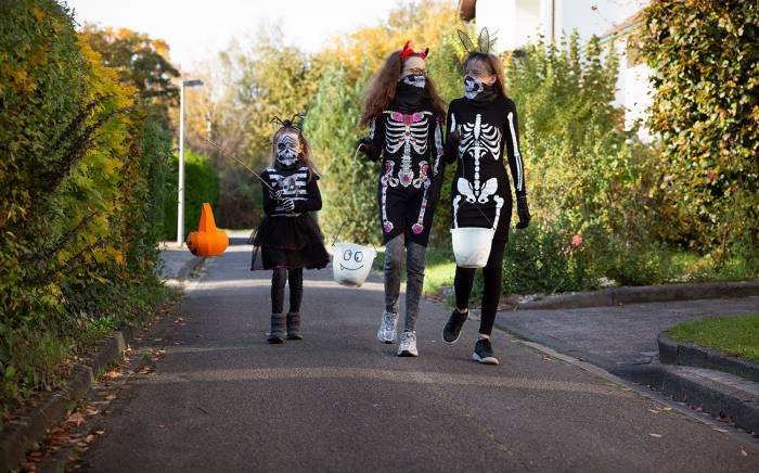 A group of children wearing Halloween costumes